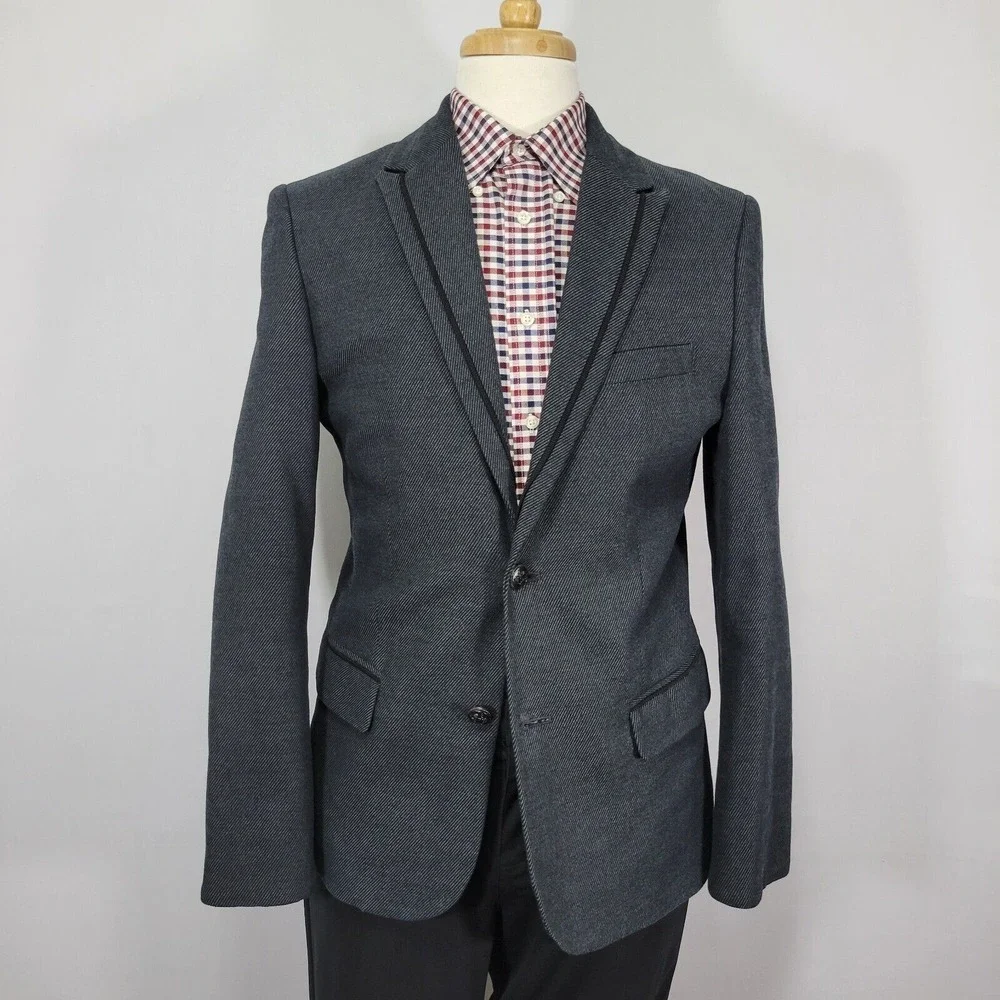 Guess Men's Sport Coat Blazer Two Button Navy Twill Cotton‎ Blend Size Medium